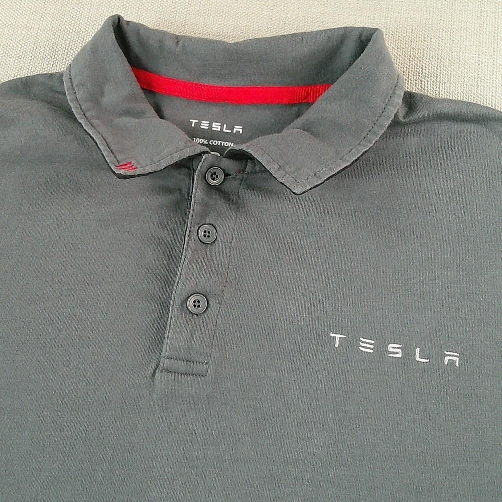 Tesla Polo Shirt Mens Large Gray Short Sleeve Embroidered Logo Cotton